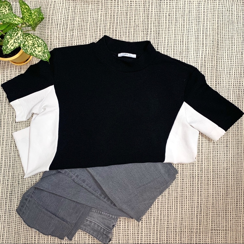 ZARA Basic Black and White Top High Neck Blouse